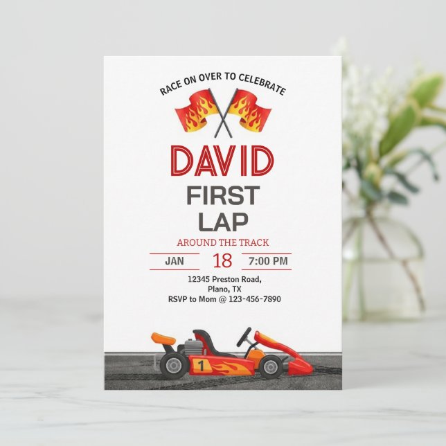 First Lap Around The Track Race Car 1st Birthday Invitation (Standing Front)