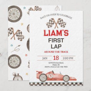 First Lap Around The Track Race Car 1st Birthday Invitation