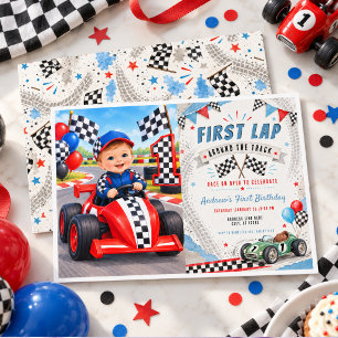 First Lap Around The Track Race Car 1st Birthday  Invitation