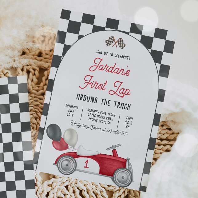 First Lap Around The Track Race Car 1st Birthday  Invitation (Creator Uploaded)