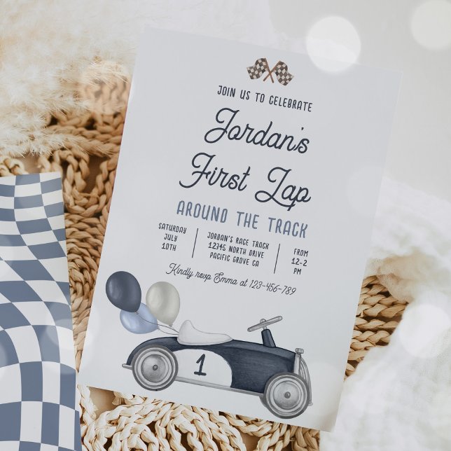 First Lap Around The Track Race Car 1st Birthday  Invitation (Creator Uploaded)