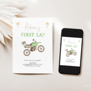 First LAP Green Dirt Bike Birthday Invitation 