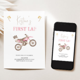 First LAP Pink Dirt Bike Birthday Invitation