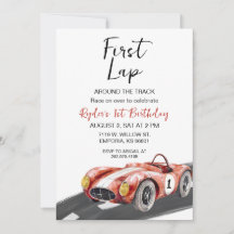 First Lap Race Car 1st Birthday Invitation