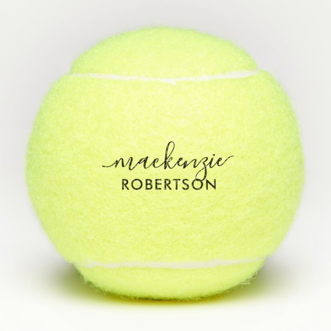 First Last Name Personalised Elegant Script Tennis Balls (Front)