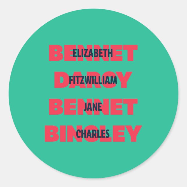 First & Last Names of Pride & Prejudice Characters Classic Round Sticker (Front)