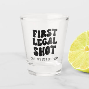 First Legal Shot Retro Black Custom 21st Birthday Shot Glass