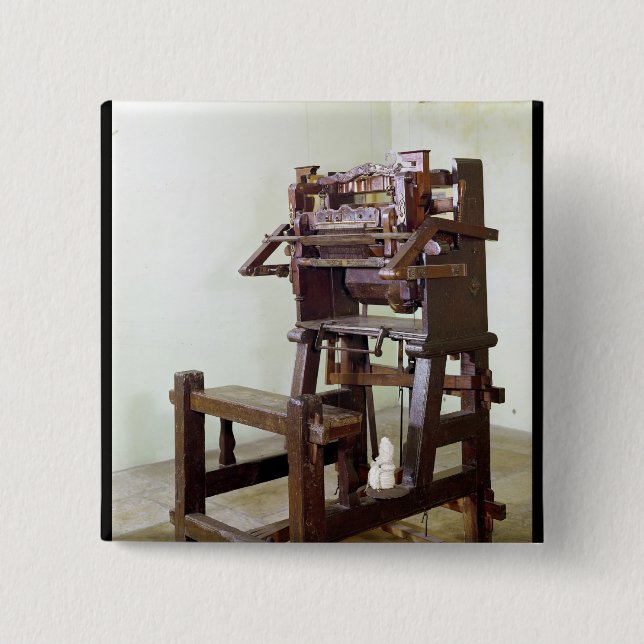 First loom for weaving stockings, 1750 15 cm square badge (Front)