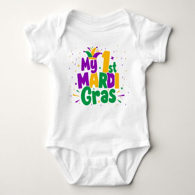 First Mardi Gras Milestone Colourful Sparkles Part Baby Bodysuit (Front)