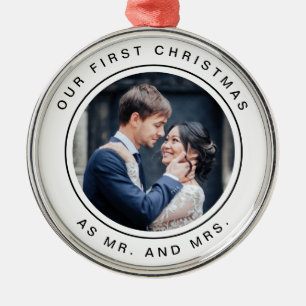 First Married Christmas   Black and White Photo Metal Ornament