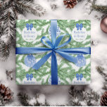 First Married Christmas Blue White Baubles Text Wrapping Paper<br><div class="desc">This design features a repeat background pattern of a Christmas tree (fir tree) branch,  decorated with blue and white chinoiserie inspired baubles. You can personalise the text on two of these baubles,  to add your name(s) or family name and on the other one,  a Christmas message.</div>