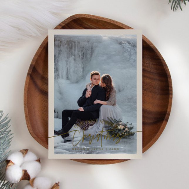 First Married Christmas Newlywed Photo Cream Holiday Card (Creator Uploaded)