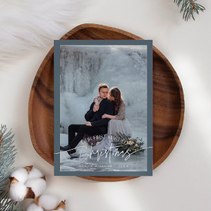 First Married Christmas Newlywed Photo Slate Blue Holiday Card