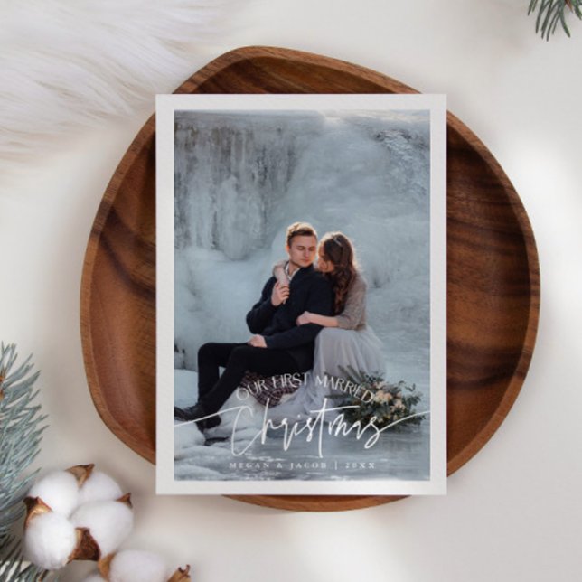 First Married Christmas Newlywed Photo White Holiday Card (Creator Uploaded)