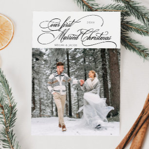 First Married Christmas Newlywed Photo White Holiday Card