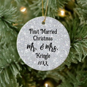 First Married Christmas Personalised Wedding Date Ceramic Ornament