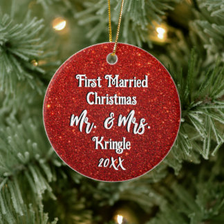 First Married Christmas Personalised Wedding Date Ceramic Ornament