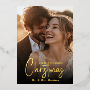First Married Christmas Photo Foil Holiday Card