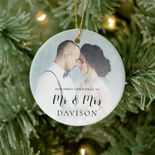 First Married Christmas Photo Overlay Ceramic Ornament