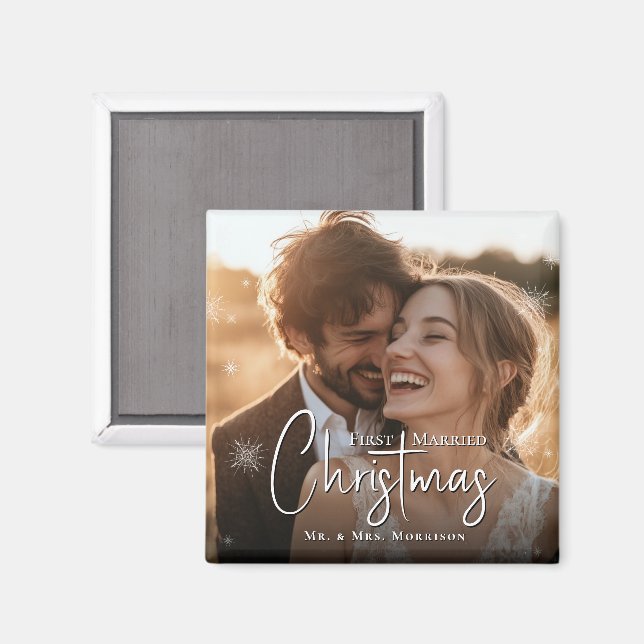 First Married Christmas Wedding Photo Magnet (Front/Back)
