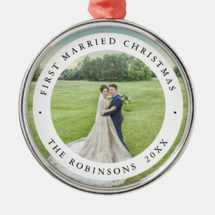 First Married Christmas with Custom Photo Metal Ornament