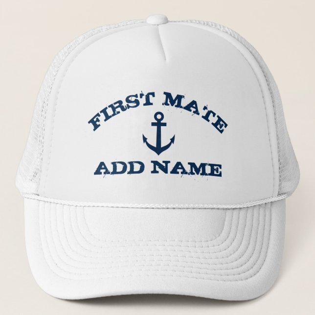 First Mate hats with nautical anchor and name (Front)