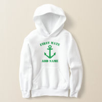 First mate kids hoodie with green nautical anchor