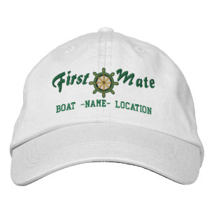 FIRST MATE Wheel Customisable Boat Name Your Name Embroidered Hat