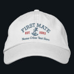 First Mate With Anchor Personalised Embroidered Hat<br><div class="desc">Embroidered First Mate cap .. ideal for sailors .. First Mate and rope and anchor personalised cap from Ricaso</div>