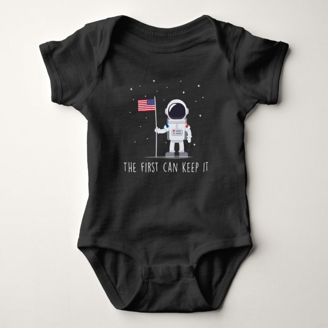 First Moon landing Spaceman America Flag Astronaut Baby Bodysuit (Front)