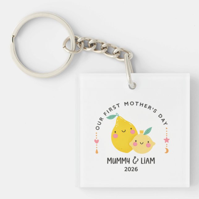 First Mother’s Day 2026 Cute Lemon Mom & Baby  Key Ring (Front)
