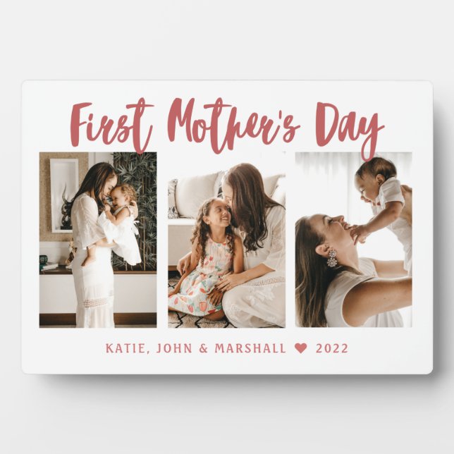 First Mother’s Day Calligraphy 3 Photo Gift Plaque (Front)
