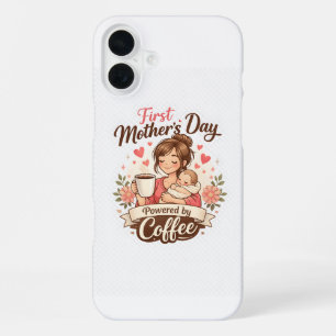 First Mother’s Day Fuelled by Coffee – New Mum Gif iPhone 16 Plus Case