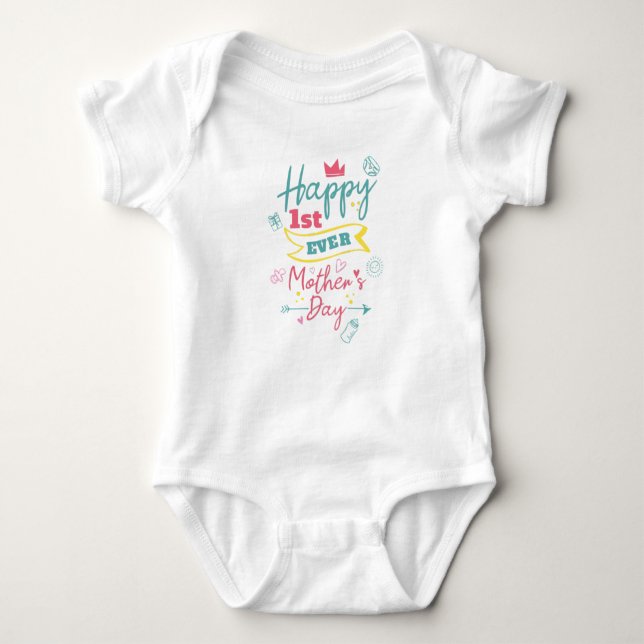 First Mothers Day 1st Time Mum Cute Baby Bodysuit (Front)