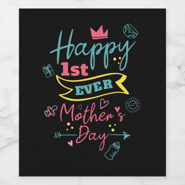 First Mothers Day 1st Time Mum Wine Label (Single Label)