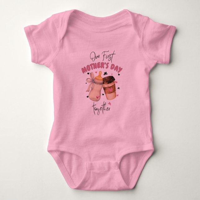 First Mother's Day 2025 / Pink Matching outfit Baby Bodysuit (Front)