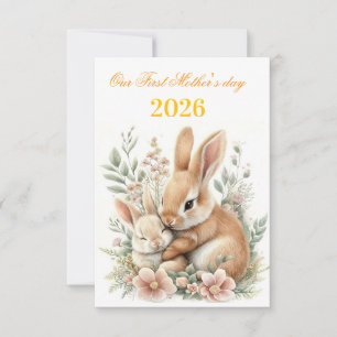 First mother's day 2026 watercolor bunny rabbit announcement