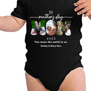 First Mother's Day 3 Mom Cutout Photos Collage   Baby Bodysuit