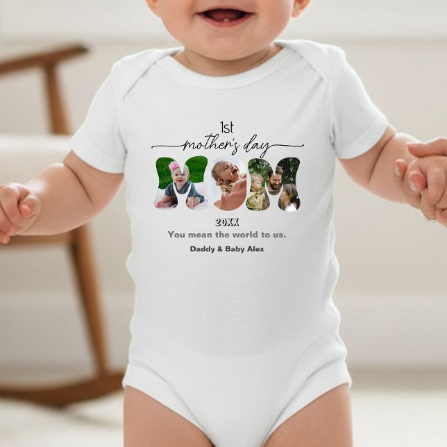 First Mother's Day 3 Mom Cutout Photos Collage   Baby Bodysuit (Creator Uploaded)