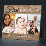 First Mother's Day 3 Photo Collage  Rustic Wood Plaque<br><div class="desc">Mother's day photo plaque -A rustic photo template to personalise with 3 photos as a memorable keepsake for the new mum's 1st mother's day gift .</div>