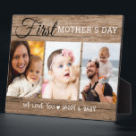 First Mother's Day 3 Photo Collage Rustic Wood Plaque<br><div class="desc">Mother's day photo plaque -A rustic photo template to personalise with 3 photos as a memorable keepsake for the new mum's 1st mother's day gift .</div>