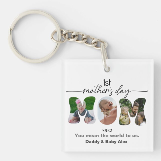 First Mother's Day 3 Photos Collage Mom cut out Key Ring (Front)