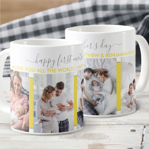 First Mothers Day 4 Photo Grey Yellow Personalised Coffee Mug