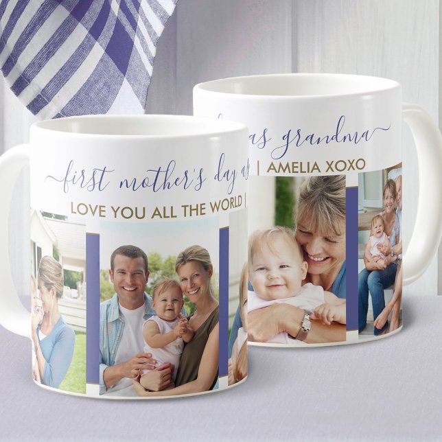 First Mothers Day as Grandma 4 Photo Iris Blue Coffee Mug (Creator Uploaded)