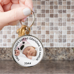 First Mothers Day as Grandma Custom Year and Photo Key Ring