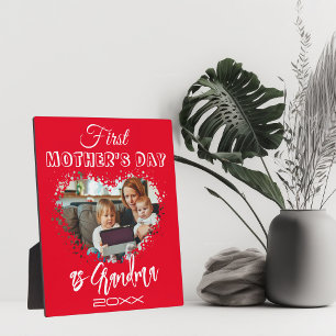 First Mother's day as grandma Heart Red Plaque