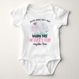 First  Mother's Day Baby Bodysuit with Elephants
