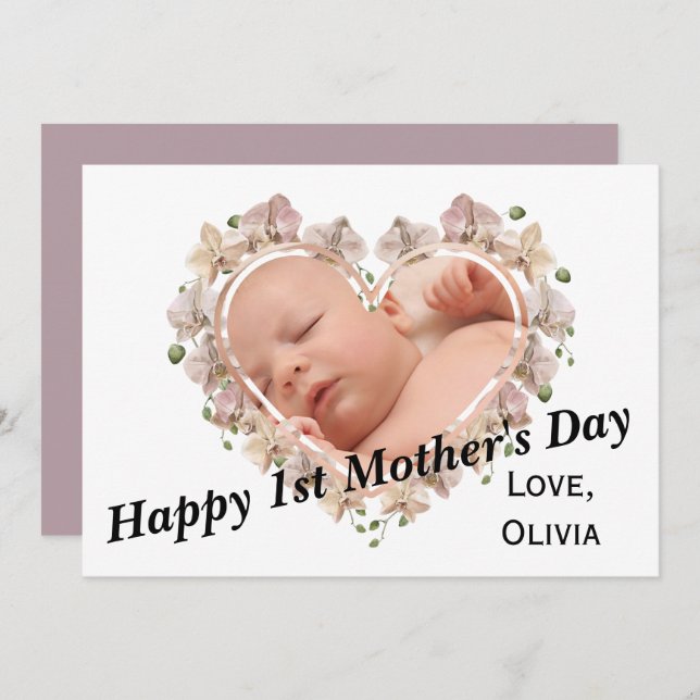 First Mothers Day Baby Photo SVG Heart Floral Card (Front/Back)