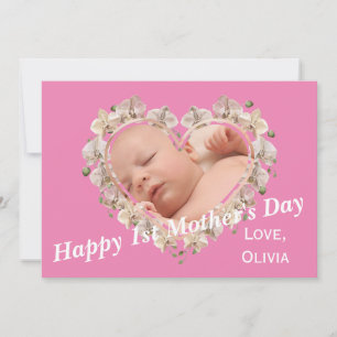 First Mothers Day Baby Photo SVG Heart Floral Card