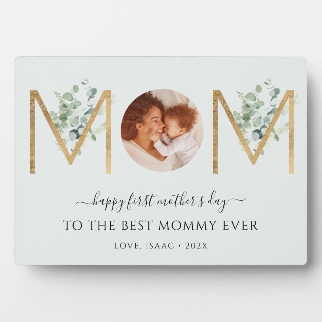 First Mother's Day Botanical Letters Photo Plaque (Front)